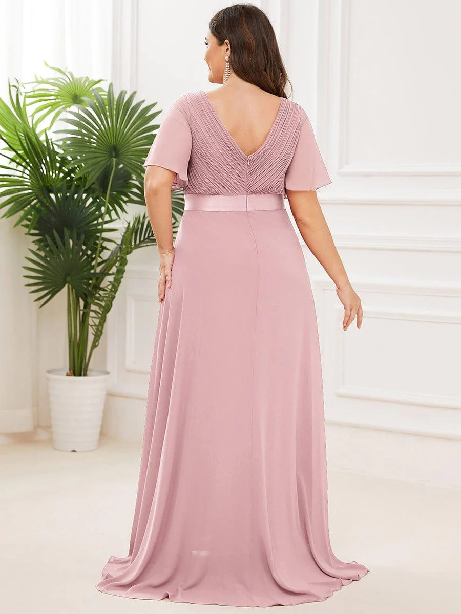 ever MONICA|Long Empire Waist Bridesmaid Dress with Short Flutter Sleeves - Image 138