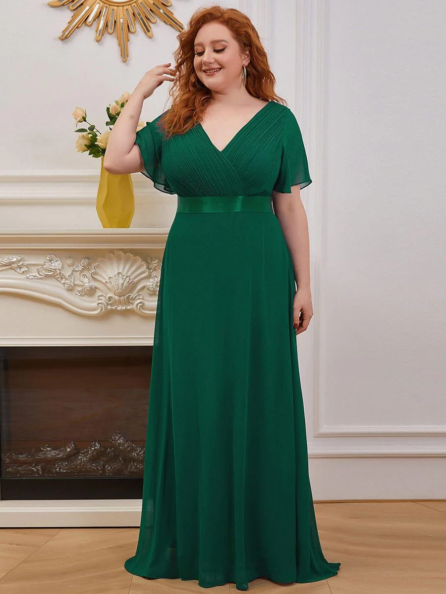 ever MONICA|Long Empire Waist Bridesmaid Dress with Short Flutter Sleeves - Image 14