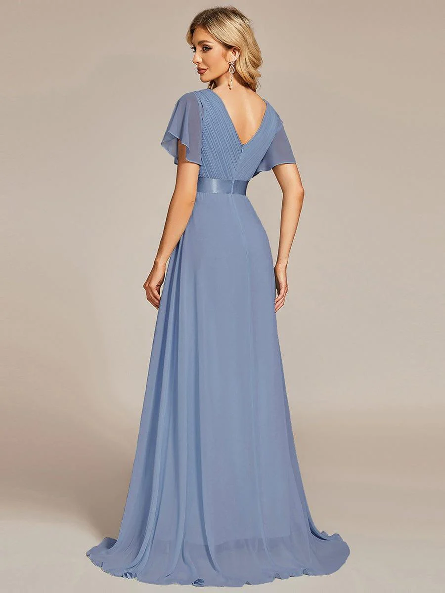 ever MONICA|Long Empire Waist Bridesmaid Dress with Short Flutter Sleeves - Image 141