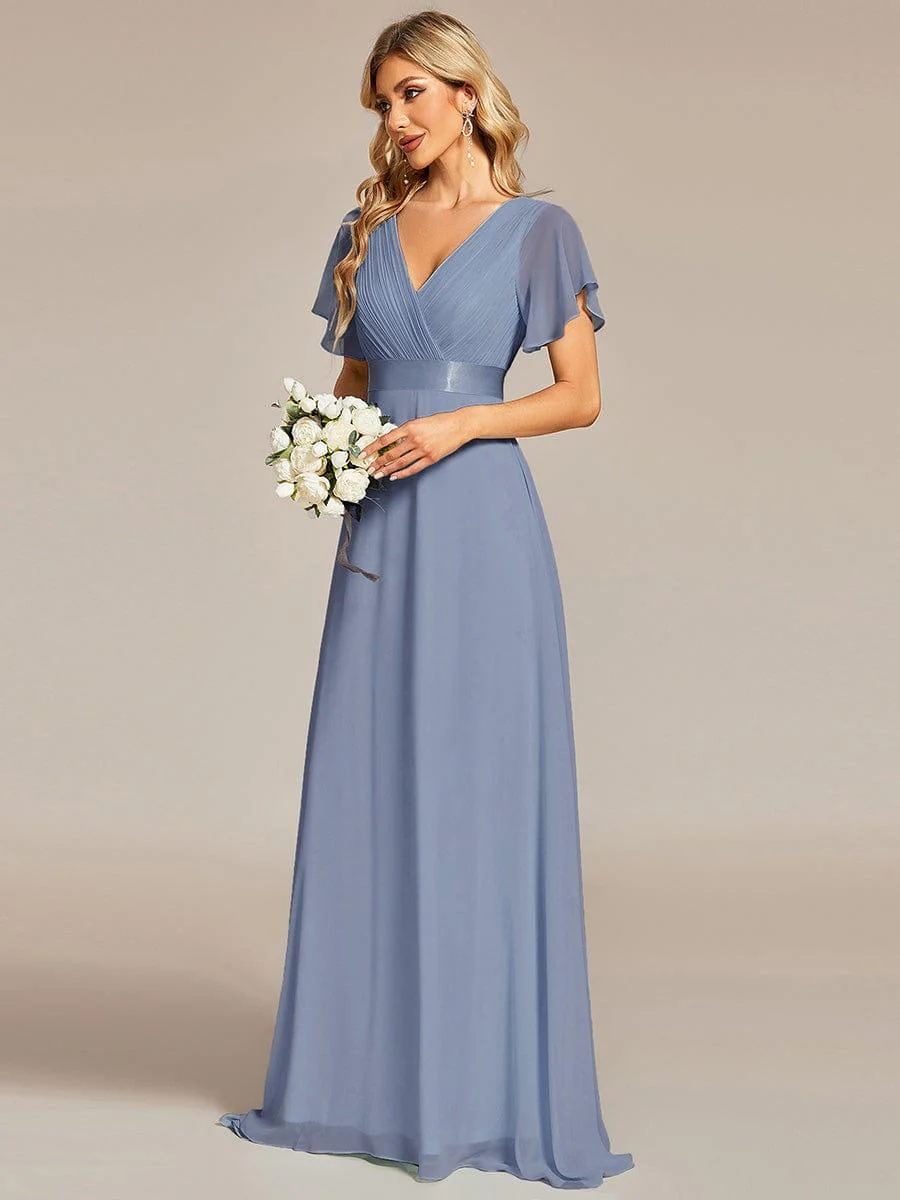 ever MONICA|Long Empire Waist Bridesmaid Dress with Short Flutter Sleeves - Image 143