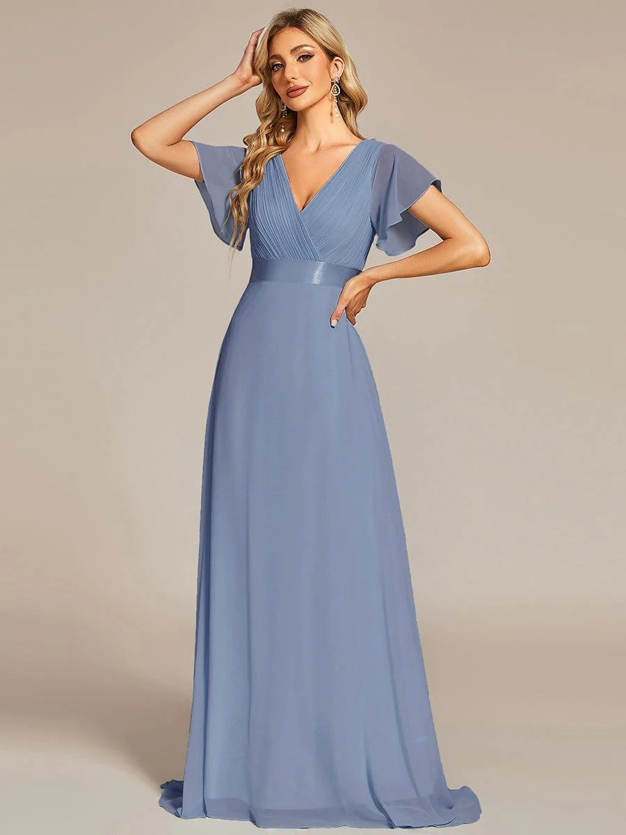 ever MONICA|Long Empire Waist Bridesmaid Dress with Short Flutter Sleeves - Image 144