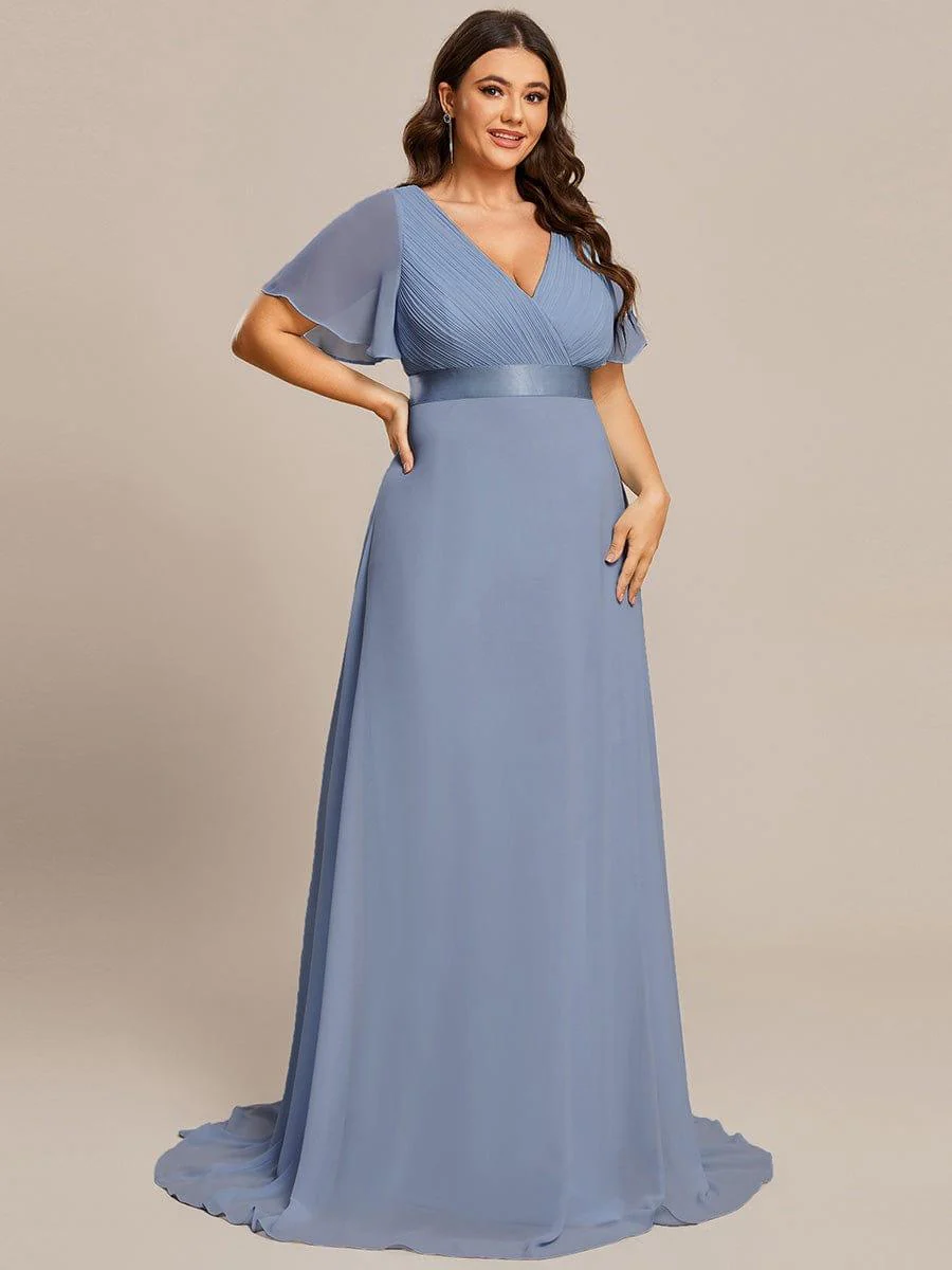 ever MONICA|Long Empire Waist Bridesmaid Dress with Short Flutter Sleeves - Image 145