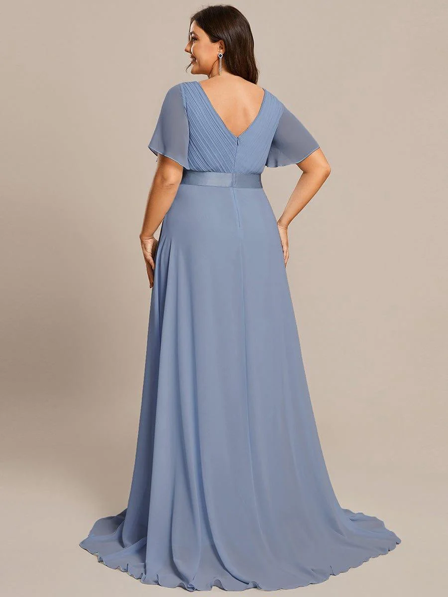 ever MONICA|Long Empire Waist Bridesmaid Dress with Short Flutter Sleeves - Image 146