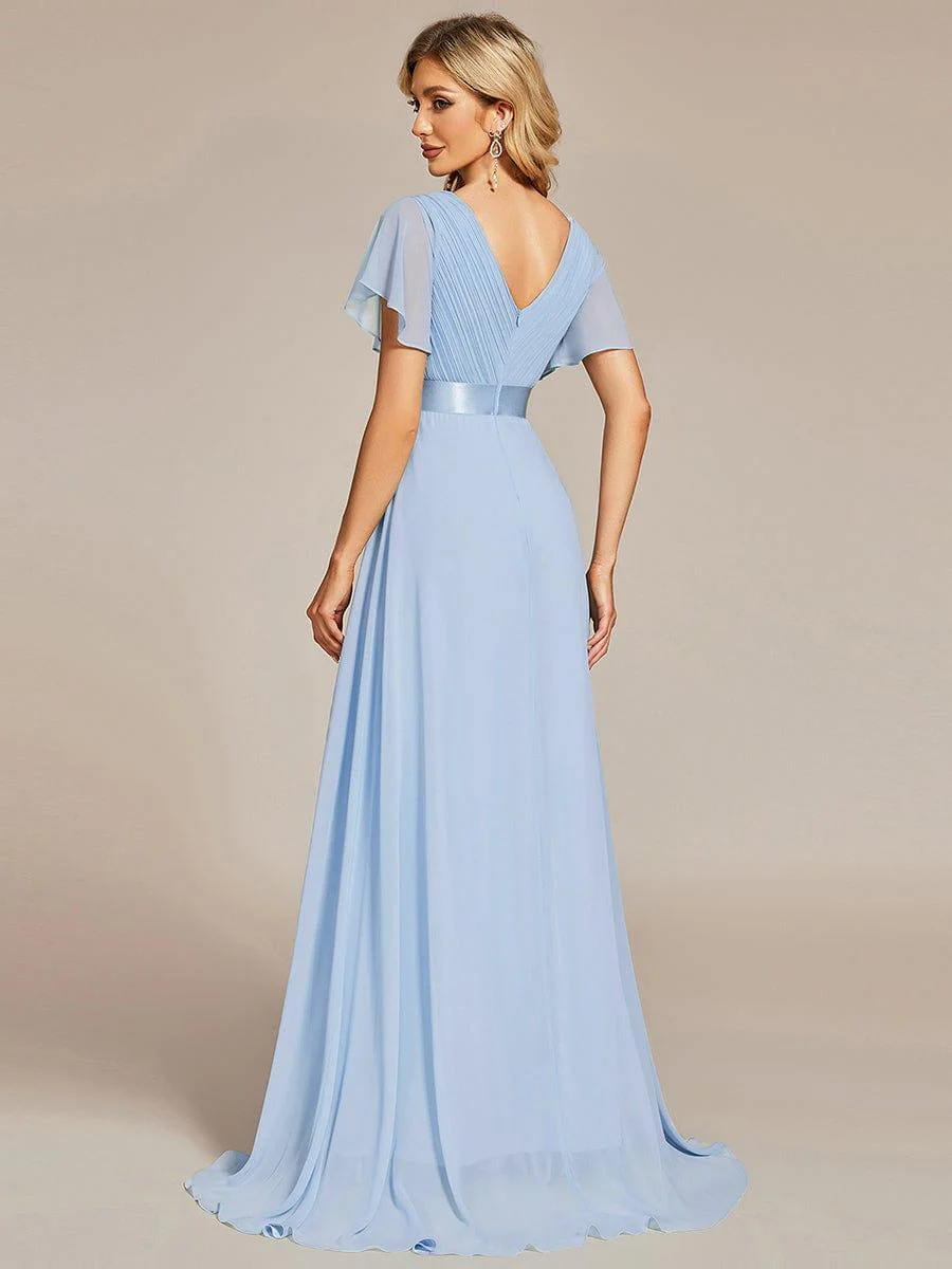 ever MONICA|Long Empire Waist Bridesmaid Dress with Short Flutter Sleeves - Image 149
