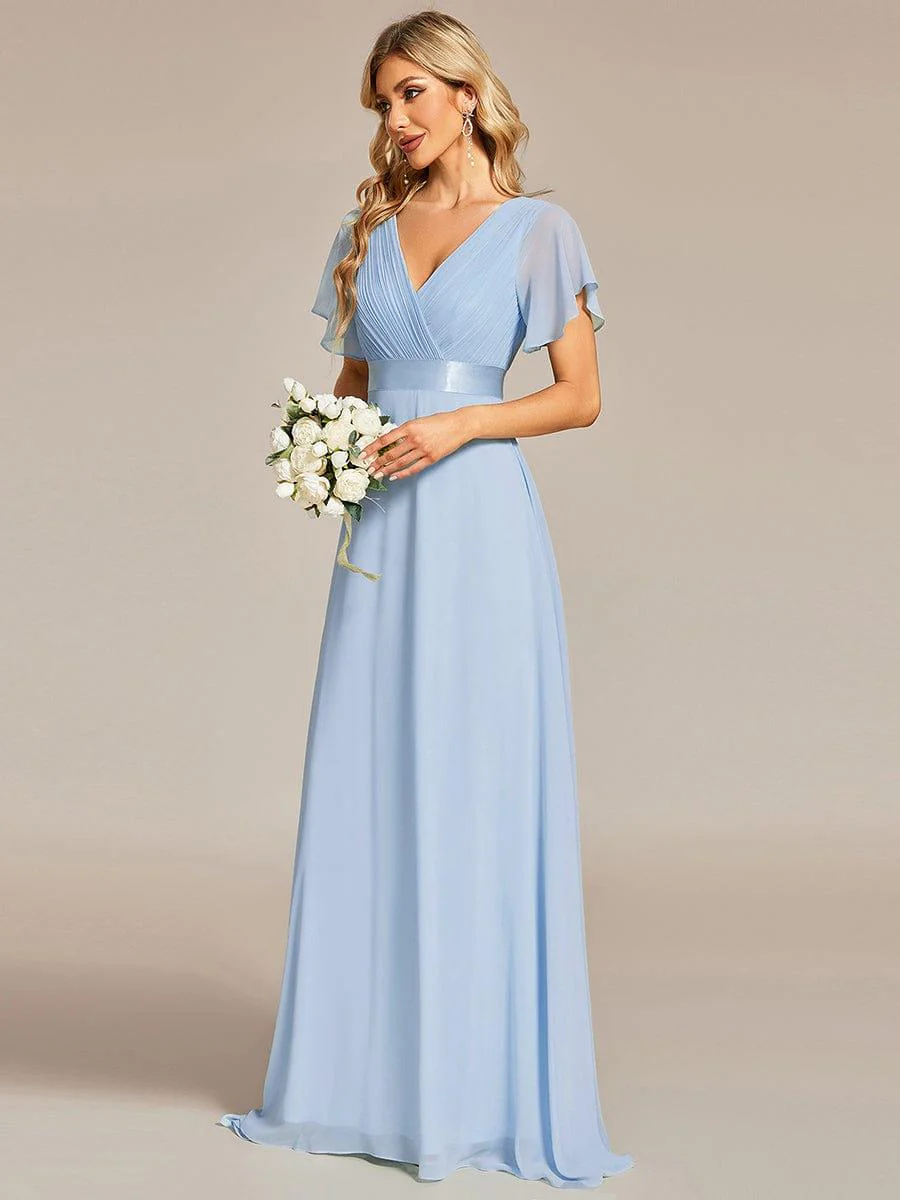 ever MONICA|Long Empire Waist Bridesmaid Dress with Short Flutter Sleeves - Image 151