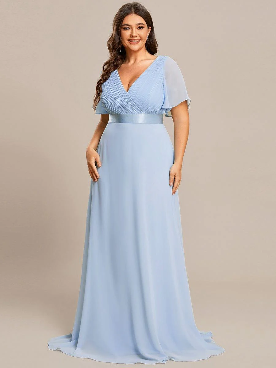 ever MONICA|Long Empire Waist Bridesmaid Dress with Short Flutter Sleeves - Image 153