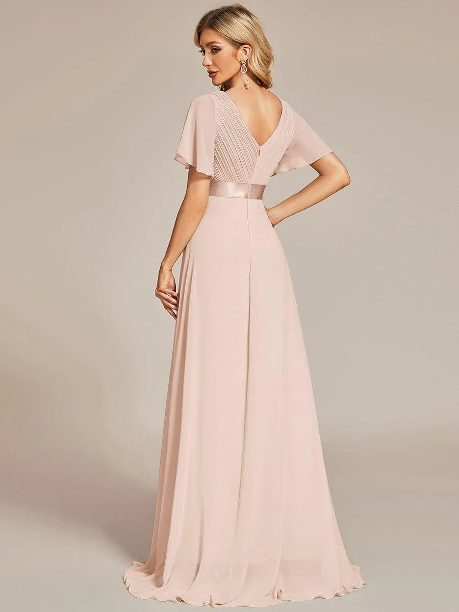 ever MONICA|Long Empire Waist Bridesmaid Dress with Short Flutter Sleeves - Image 157