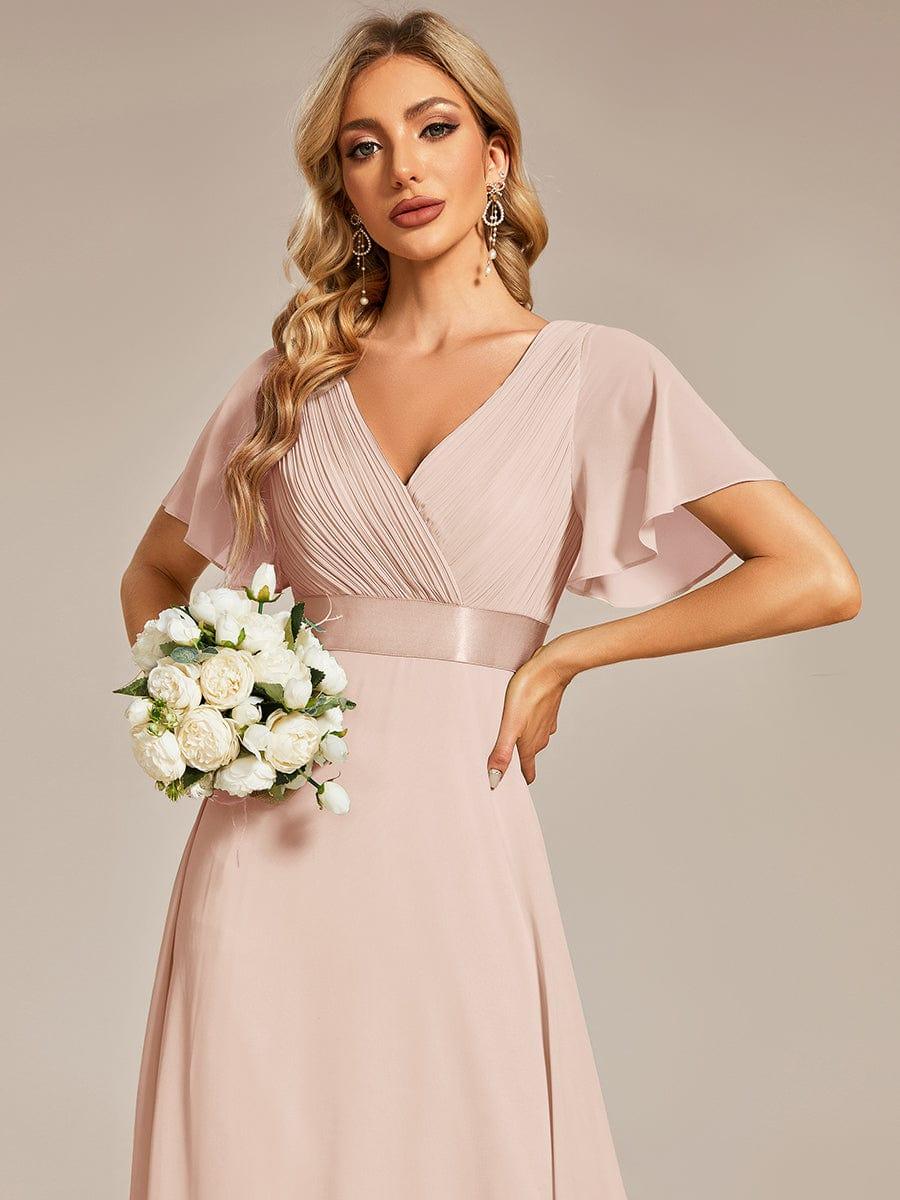 ever MONICA|Long Empire Waist Bridesmaid Dress with Short Flutter Sleeves - Image 158