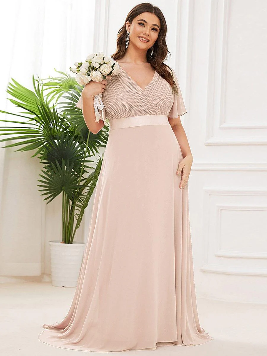 ever MONICA|Long Empire Waist Bridesmaid Dress with Short Flutter Sleeves - Image 161