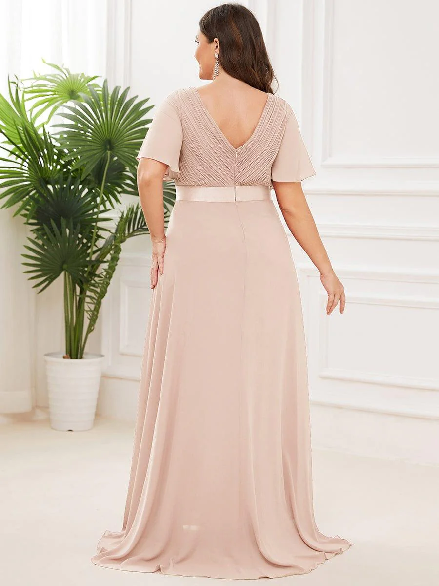ever MONICA|Long Empire Waist Bridesmaid Dress with Short Flutter Sleeves - Image 162