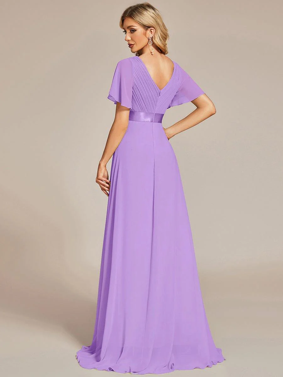 ever MONICA|Long Empire Waist Bridesmaid Dress with Short Flutter Sleeves - Image 165