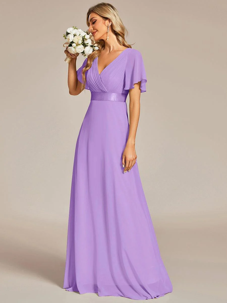 ever MONICA|Long Empire Waist Bridesmaid Dress with Short Flutter Sleeves - Image 167
