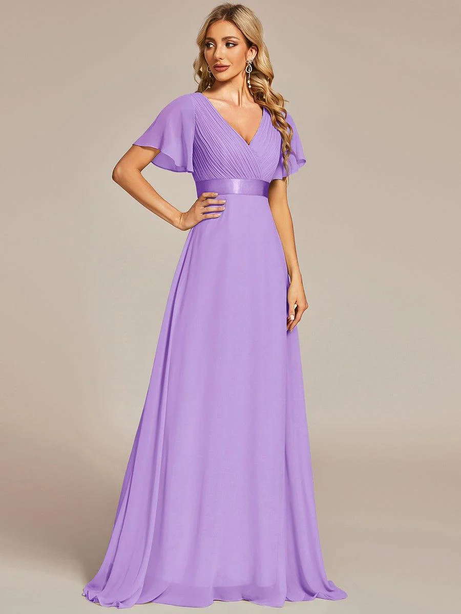 ever MONICA|Long Empire Waist Bridesmaid Dress with Short Flutter Sleeves - Image 168