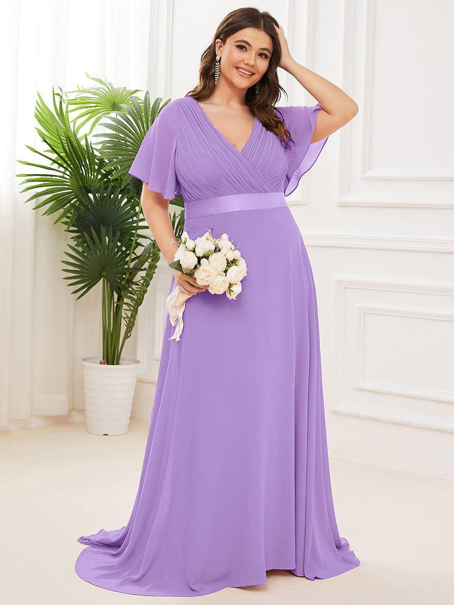 ever MONICA|Long Empire Waist Bridesmaid Dress with Short Flutter Sleeves - Image 169
