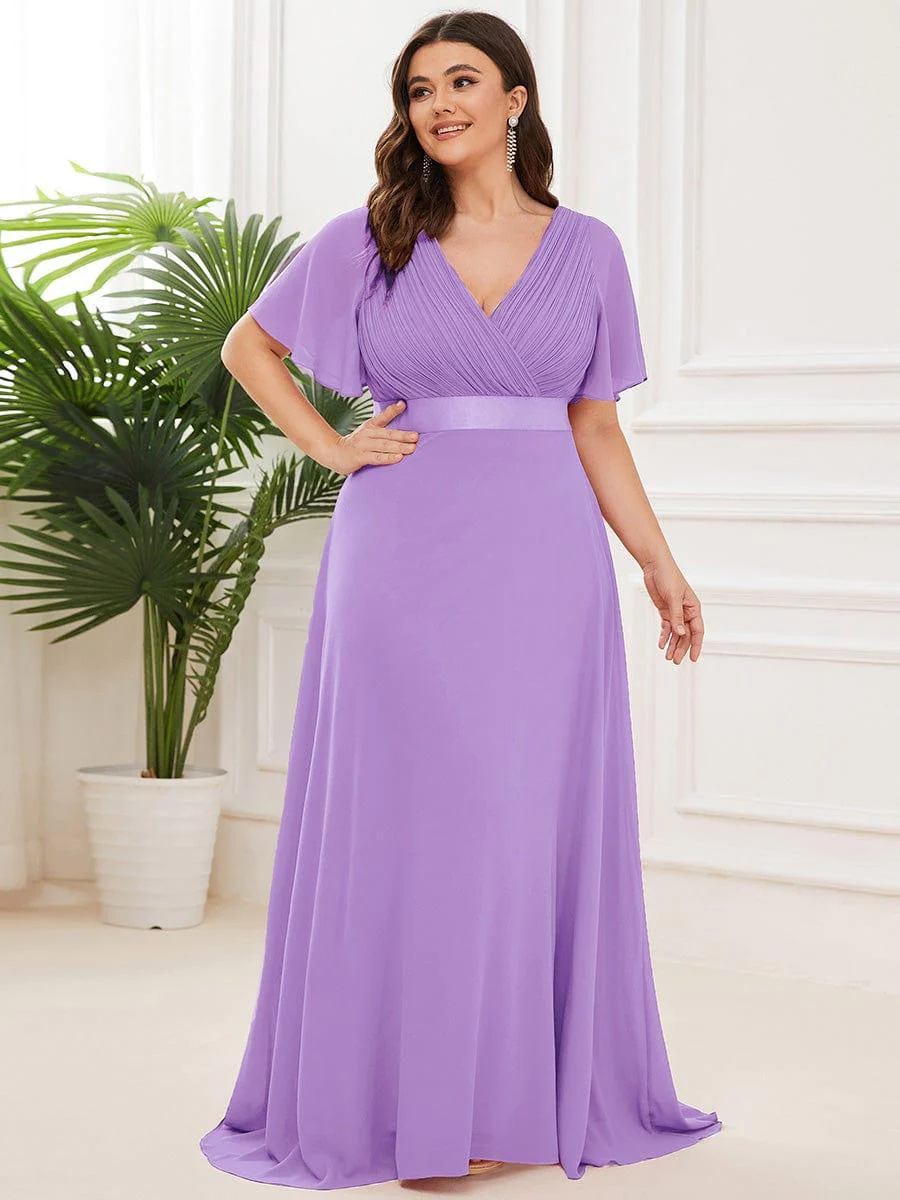 ever MONICA|Long Empire Waist Bridesmaid Dress with Short Flutter Sleeves - Image 173
