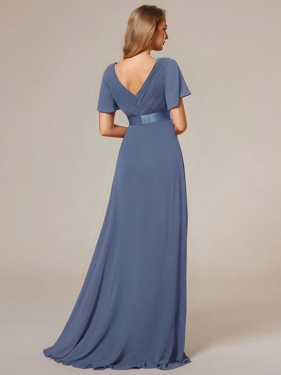 ever MONICA|Long Empire Waist Bridesmaid Dress with Short Flutter Sleeves - Image 175
