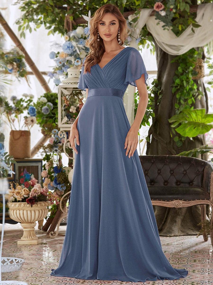 ever MONICA|Long Empire Waist Bridesmaid Dress with Short Flutter Sleeves - Image 180