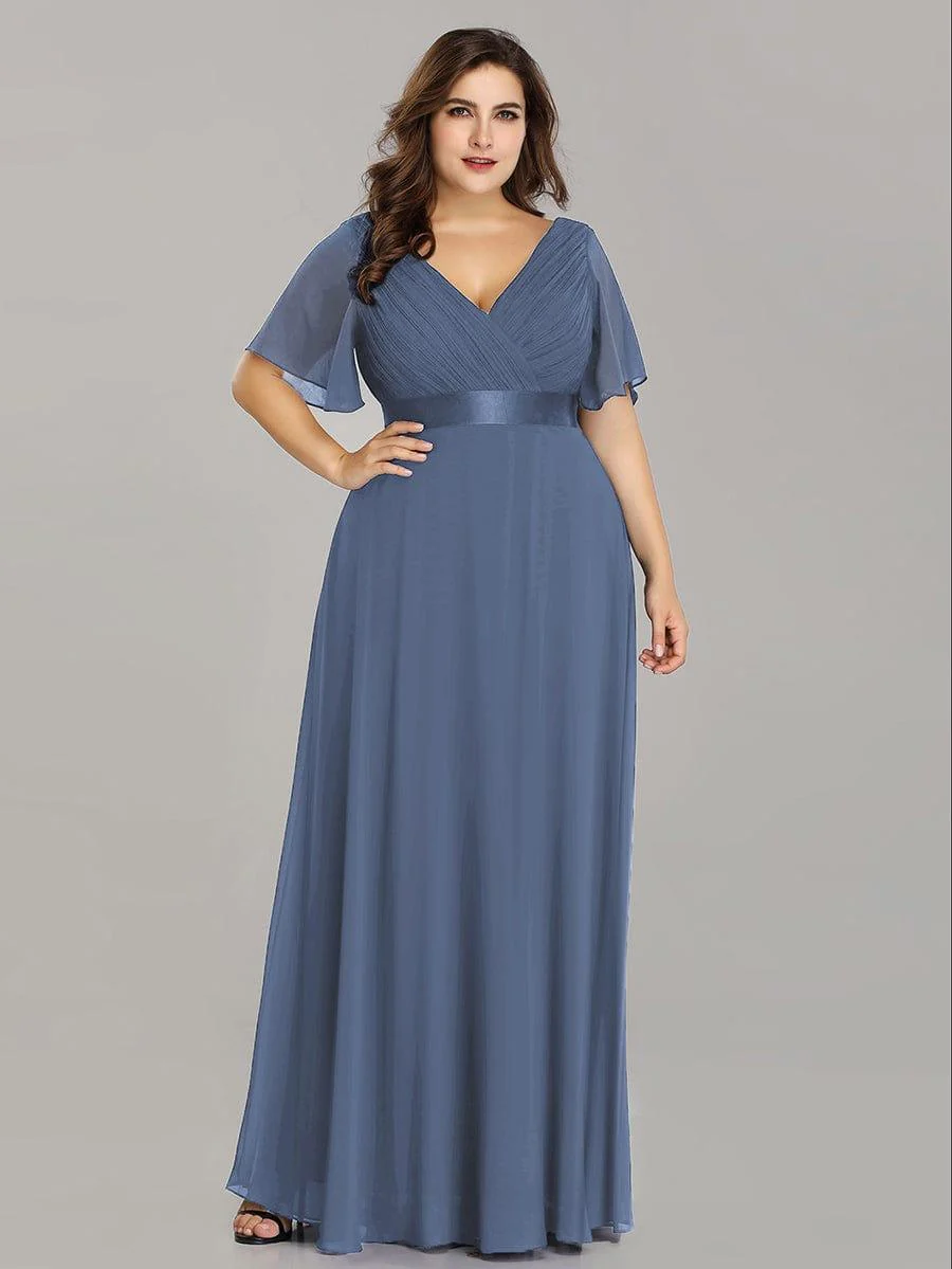ever MONICA|Long Empire Waist Bridesmaid Dress with Short Flutter Sleeves - Image 181