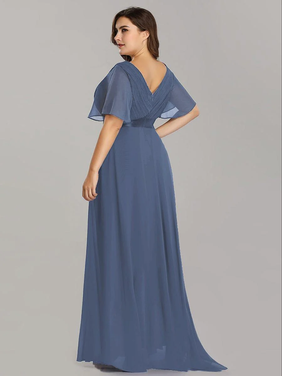 ever MONICA|Long Empire Waist Bridesmaid Dress with Short Flutter Sleeves - Image 182