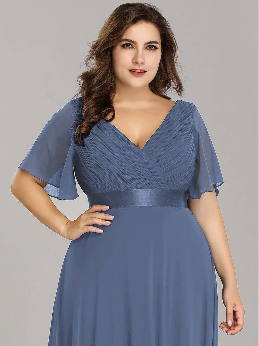 ever MONICA|Long Empire Waist Bridesmaid Dress with Short Flutter Sleeves - Image 183