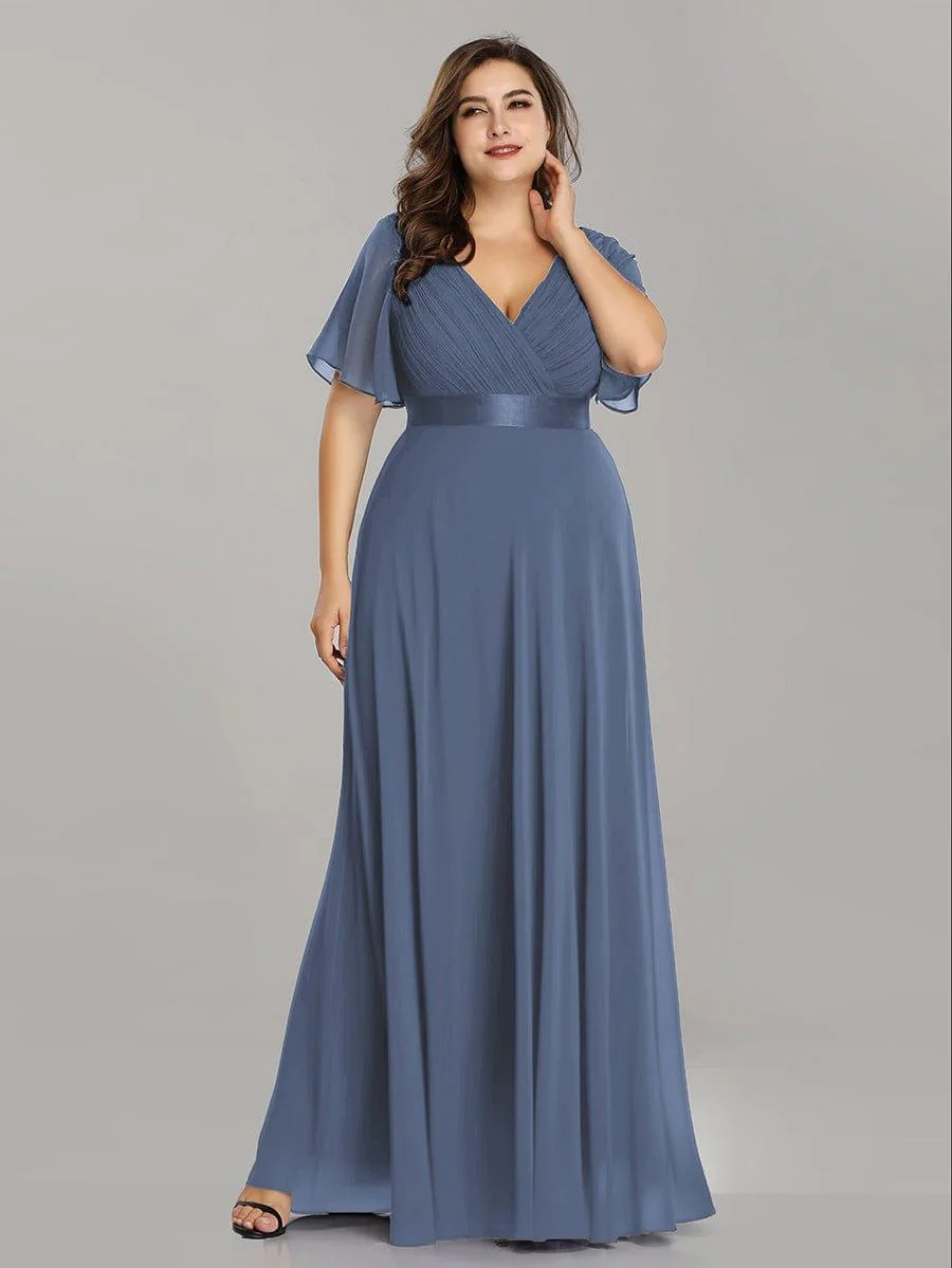 ever MONICA|Long Empire Waist Bridesmaid Dress with Short Flutter Sleeves - Image 184