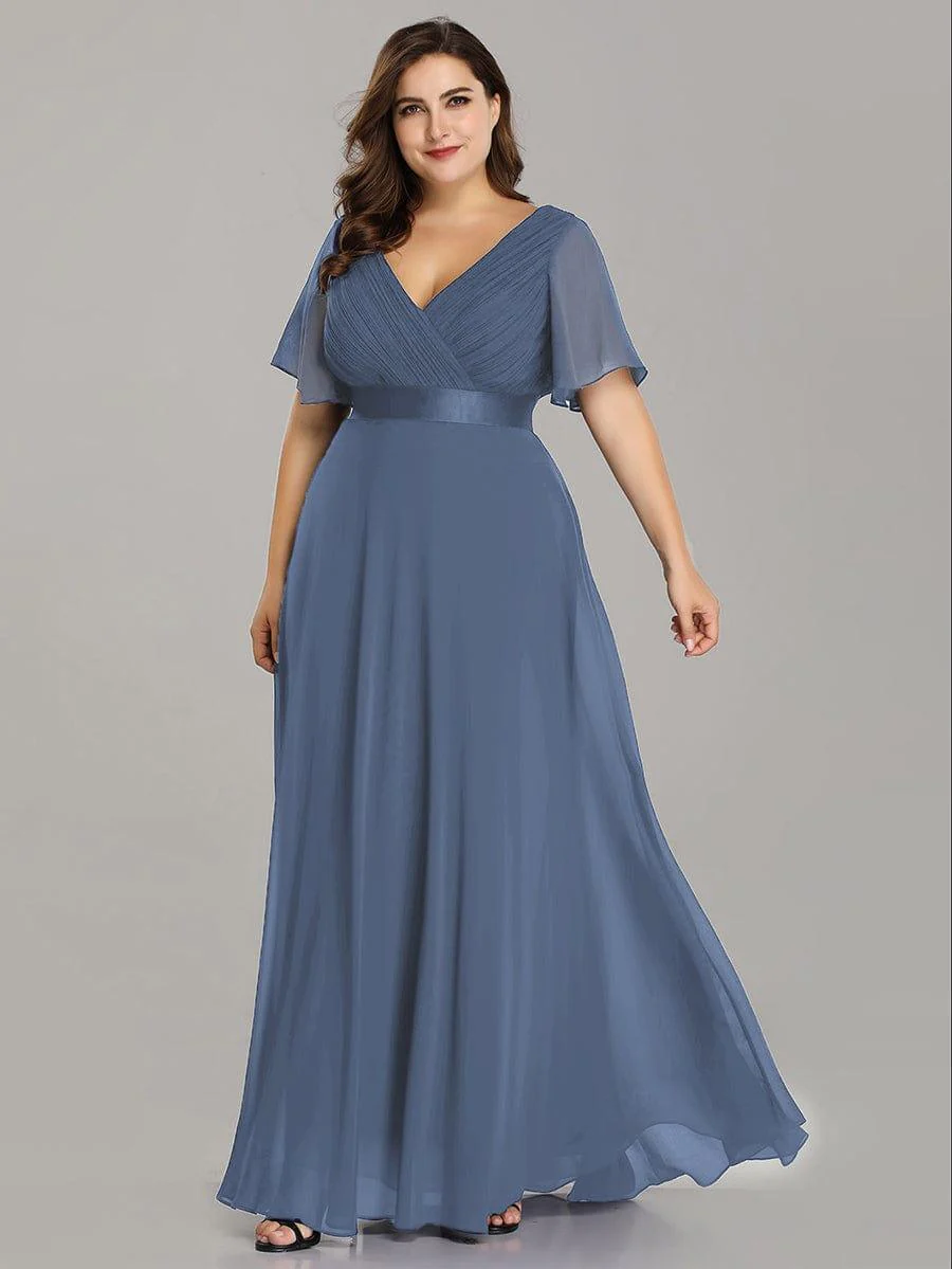 ever MONICA|Long Empire Waist Bridesmaid Dress with Short Flutter Sleeves - Image 185