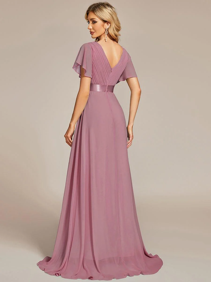 ever MONICA|Long Empire Waist Bridesmaid Dress with Short Flutter Sleeves - Image 187