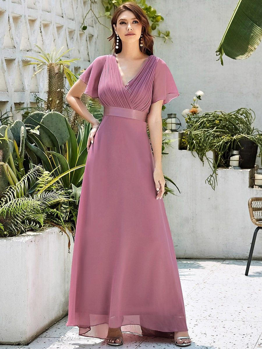 ever MONICA|Long Empire Waist Bridesmaid Dress with Short Flutter Sleeves - Image 192