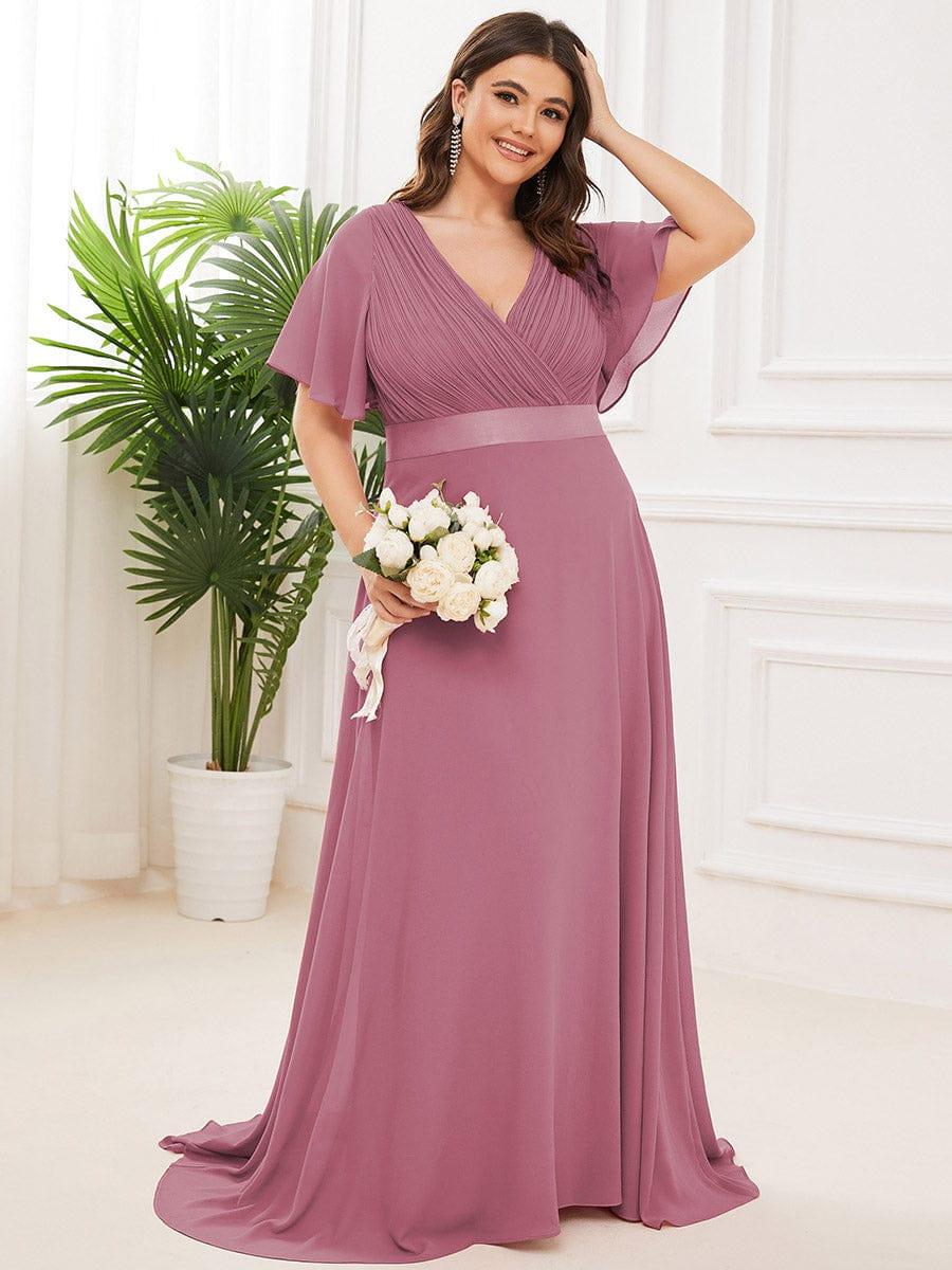 ever MONICA|Long Empire Waist Bridesmaid Dress with Short Flutter Sleeves - Image 193