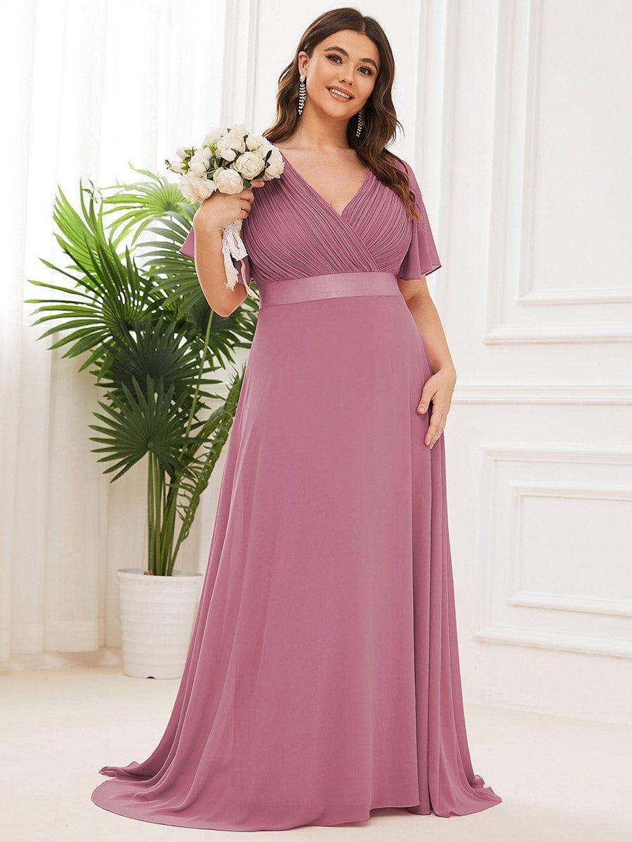ever MONICA|Long Empire Waist Bridesmaid Dress with Short Flutter Sleeves - Image 196