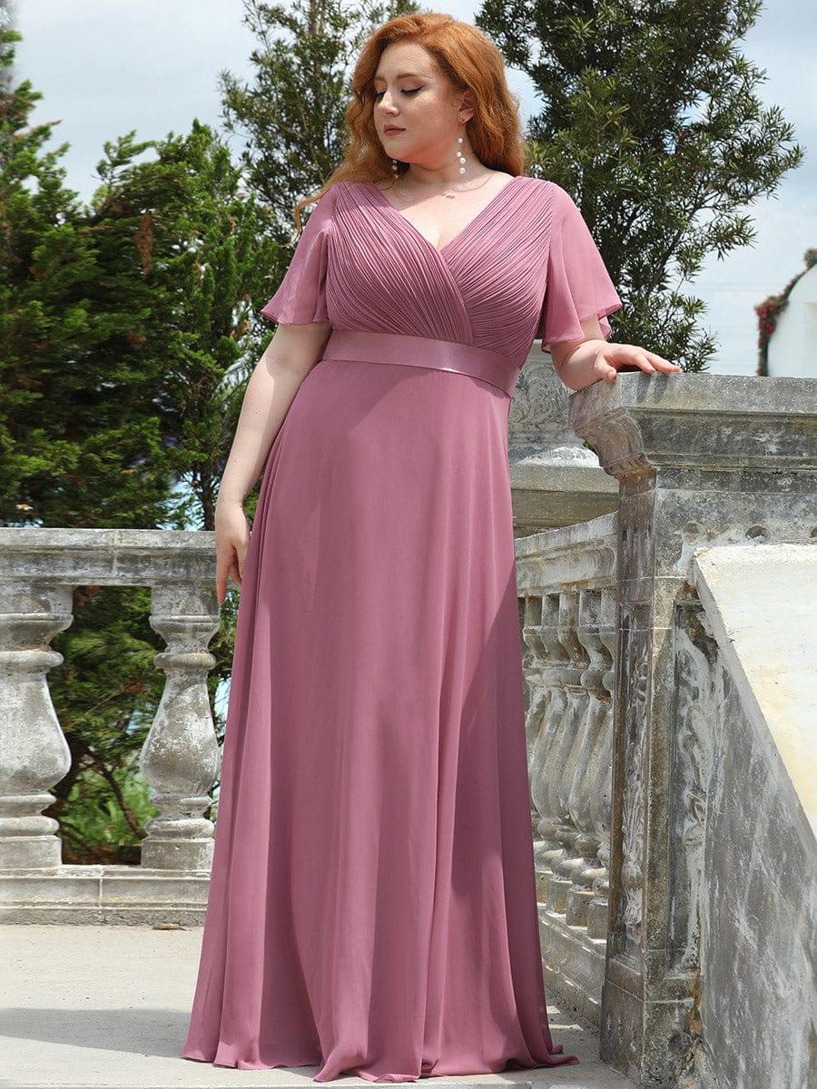 ever MONICA|Long Empire Waist Bridesmaid Dress with Short Flutter Sleeves - Image 198