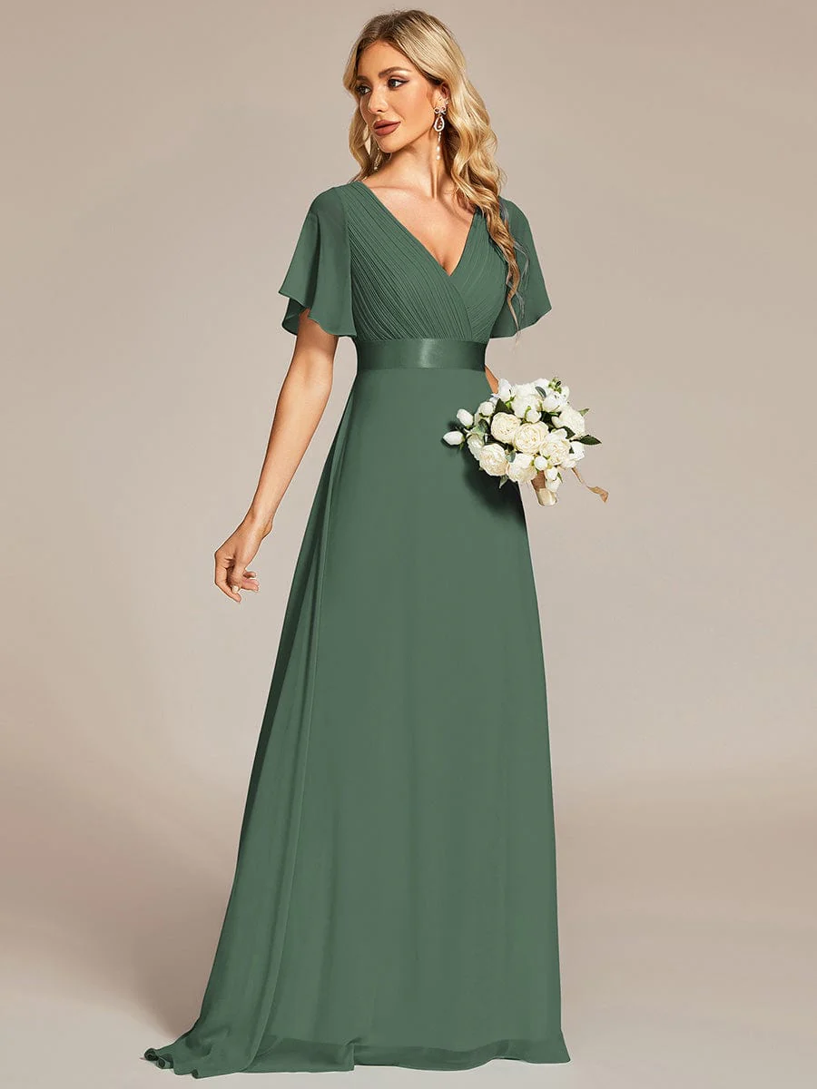 ever MONICA|Long Empire Waist Bridesmaid Dress with Short Flutter Sleeves - Image 199