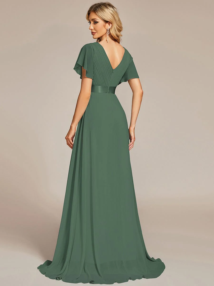ever MONICA|Long Empire Waist Bridesmaid Dress with Short Flutter Sleeves - Image 200