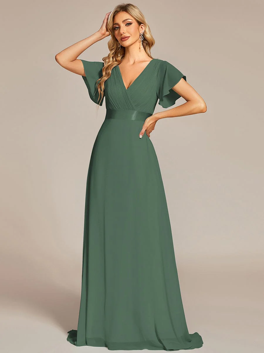 ever MONICA|Long Empire Waist Bridesmaid Dress with Short Flutter Sleeves - Image 201