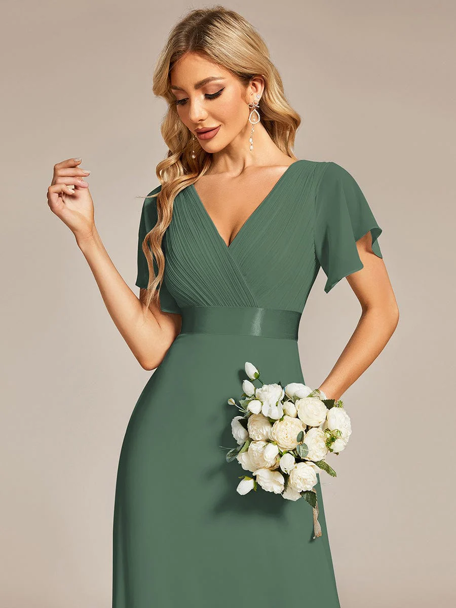 ever MONICA|Long Empire Waist Bridesmaid Dress with Short Flutter Sleeves - Image 202