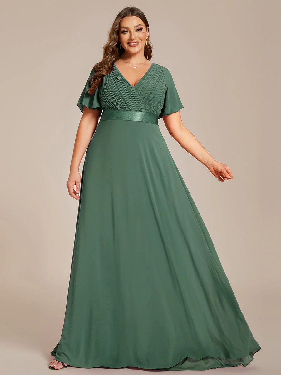 ever MONICA|Long Empire Waist Bridesmaid Dress with Short Flutter Sleeves - Image 203