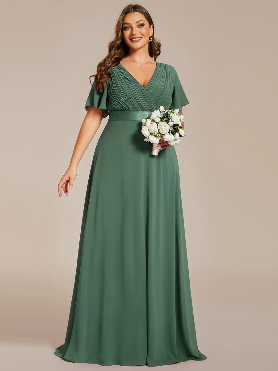 ever MONICA|Long Empire Waist Bridesmaid Dress with Short Flutter Sleeves - Image 205