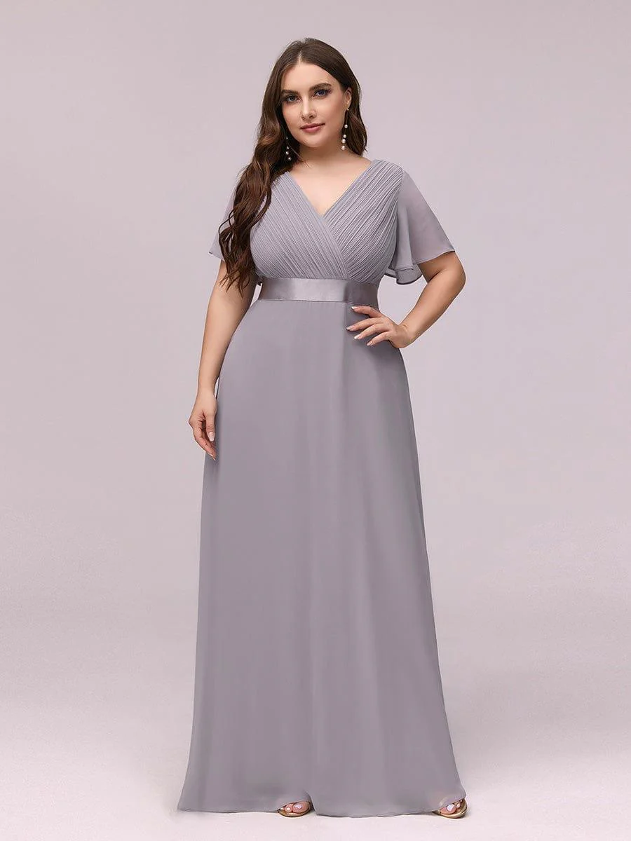 ever MONICA|Long Empire Waist Bridesmaid Dress with Short Flutter Sleeves - Image 23