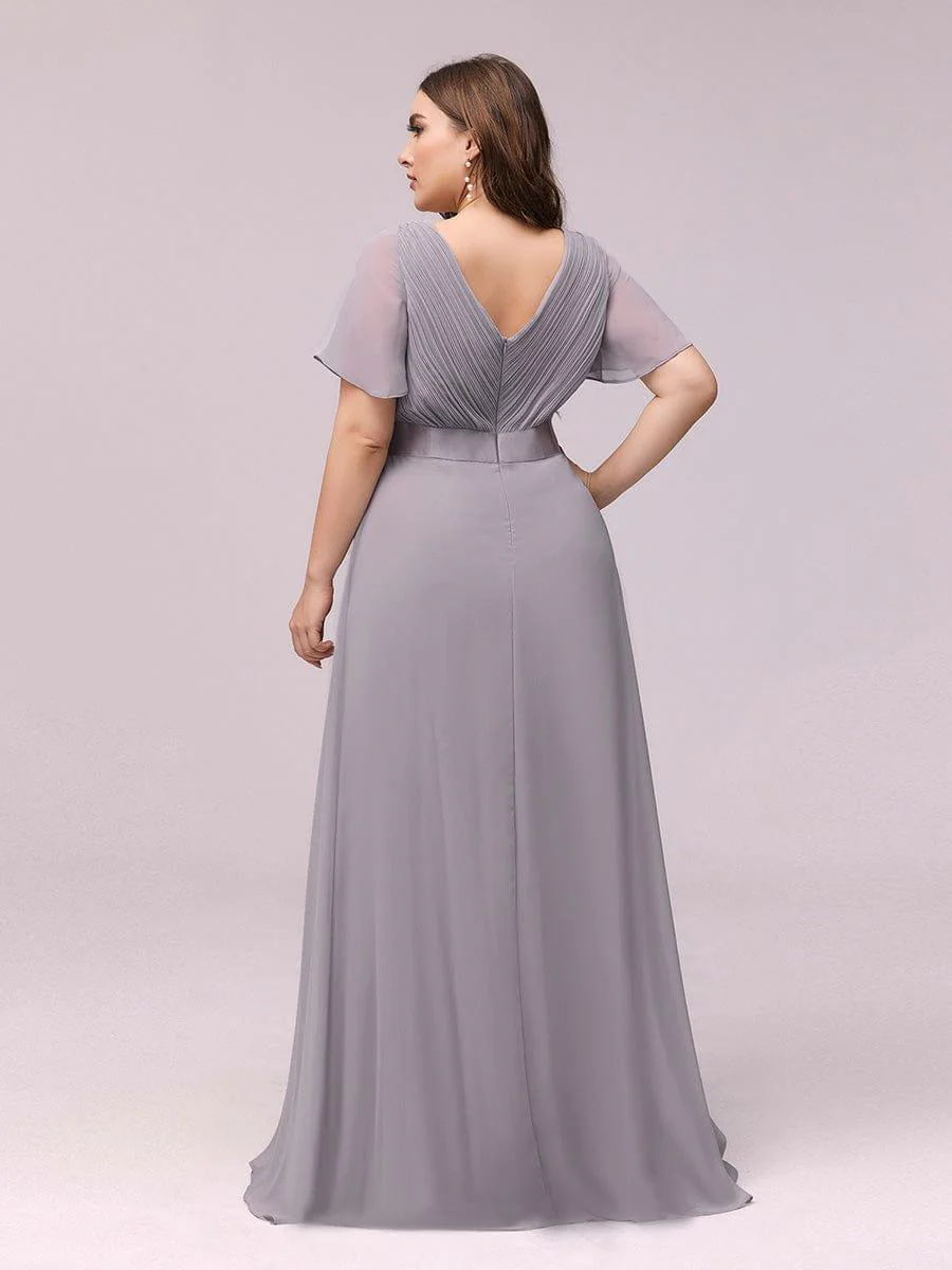 ever MONICA|Long Empire Waist Bridesmaid Dress with Short Flutter Sleeves - Image 24