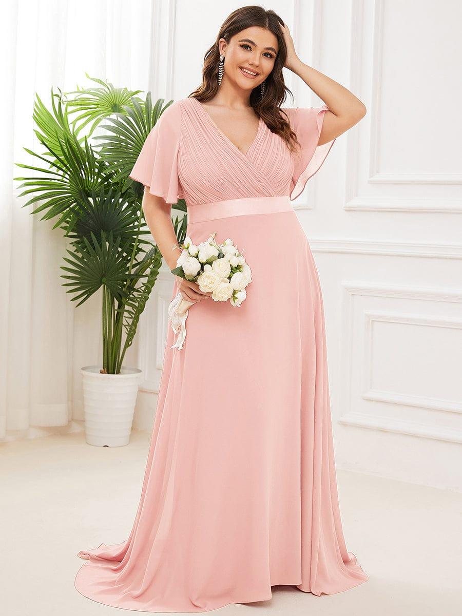 ever MONICA|Long Empire Waist Bridesmaid Dress with Short Flutter Sleeves - Image 34