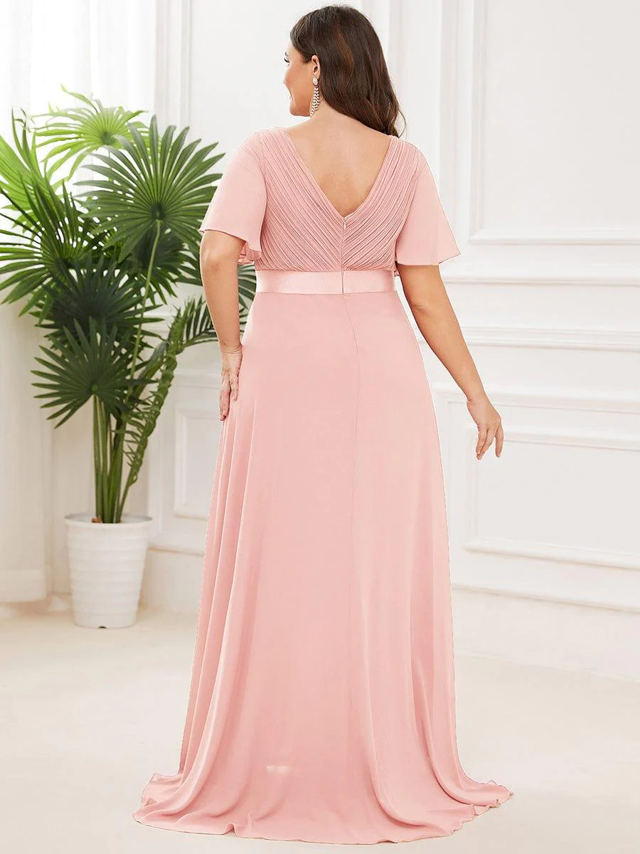 ever MONICA|Long Empire Waist Bridesmaid Dress with Short Flutter Sleeves - Image 35