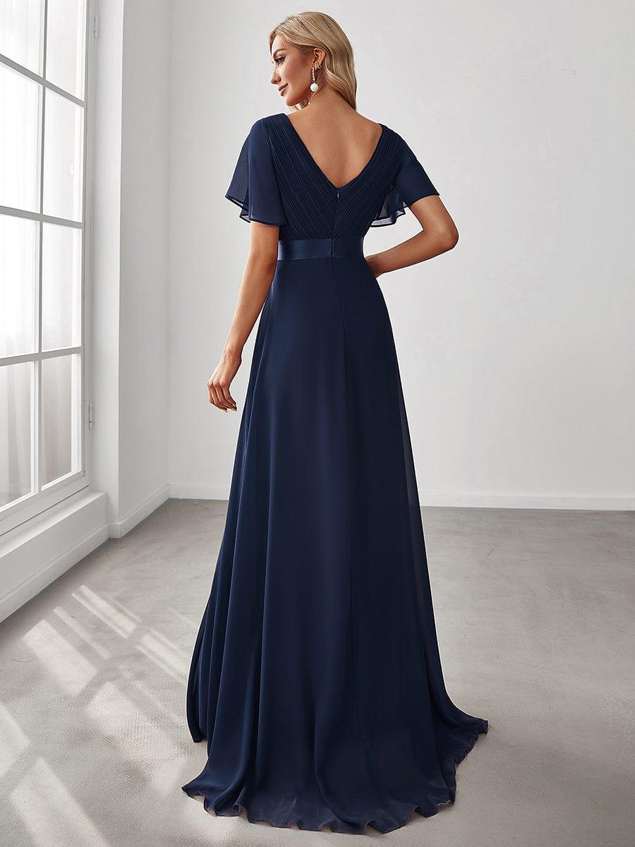 ever MONICA|Long Empire Waist Bridesmaid Dress with Short Flutter Sleeves - Image 38