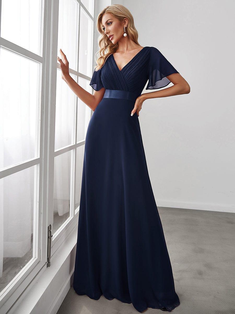 ever MONICA|Long Empire Waist Bridesmaid Dress with Short Flutter Sleeves - Image 41