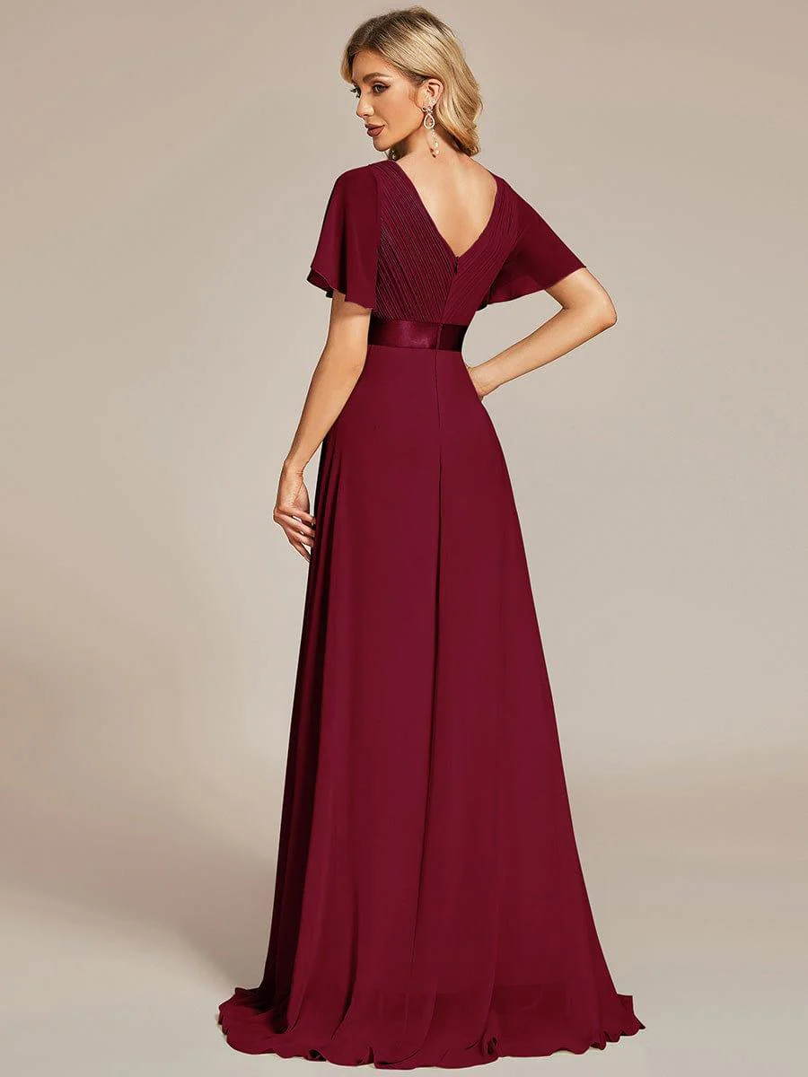 ever MONICA|Long Empire Waist Bridesmaid Dress with Short Flutter Sleeves - Image 46