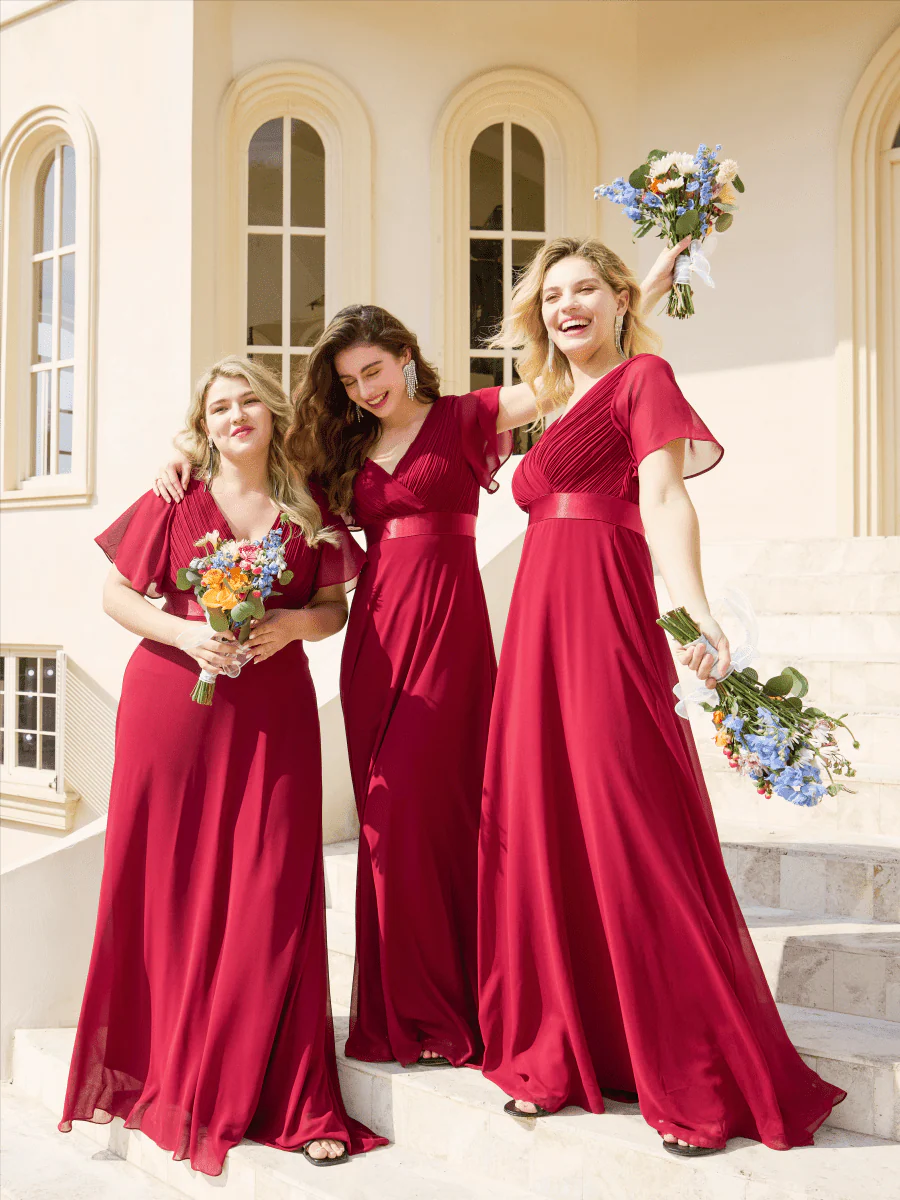 ever MONICA|Long Empire Waist Bridesmaid Dress with Short Flutter Sleeves - Image 50