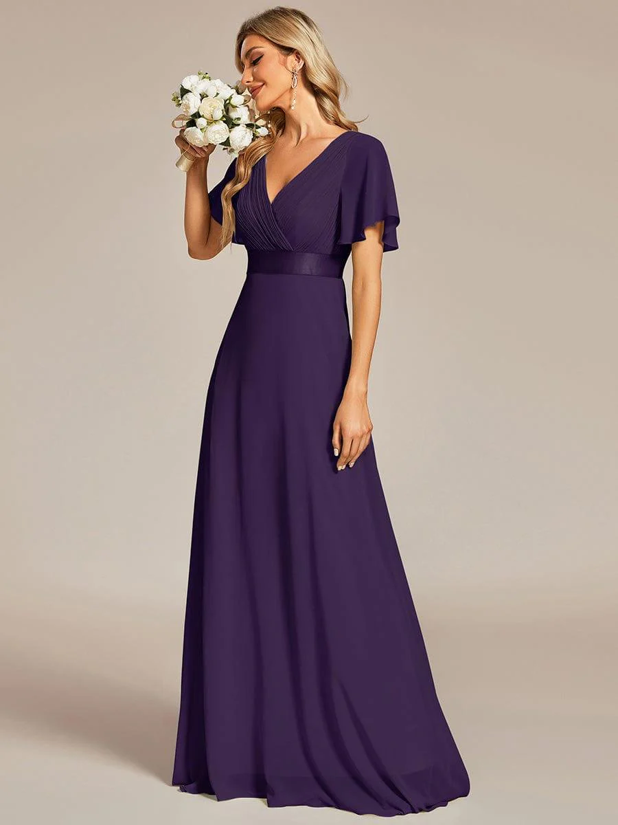 ever MONICA|Long Empire Waist Bridesmaid Dress with Short Flutter Sleeves - Image 54