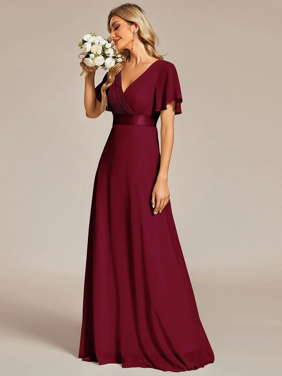 ever MONICA|Long Empire Waist Bridesmaid Dress with Short Flutter Sleeves - Image 6