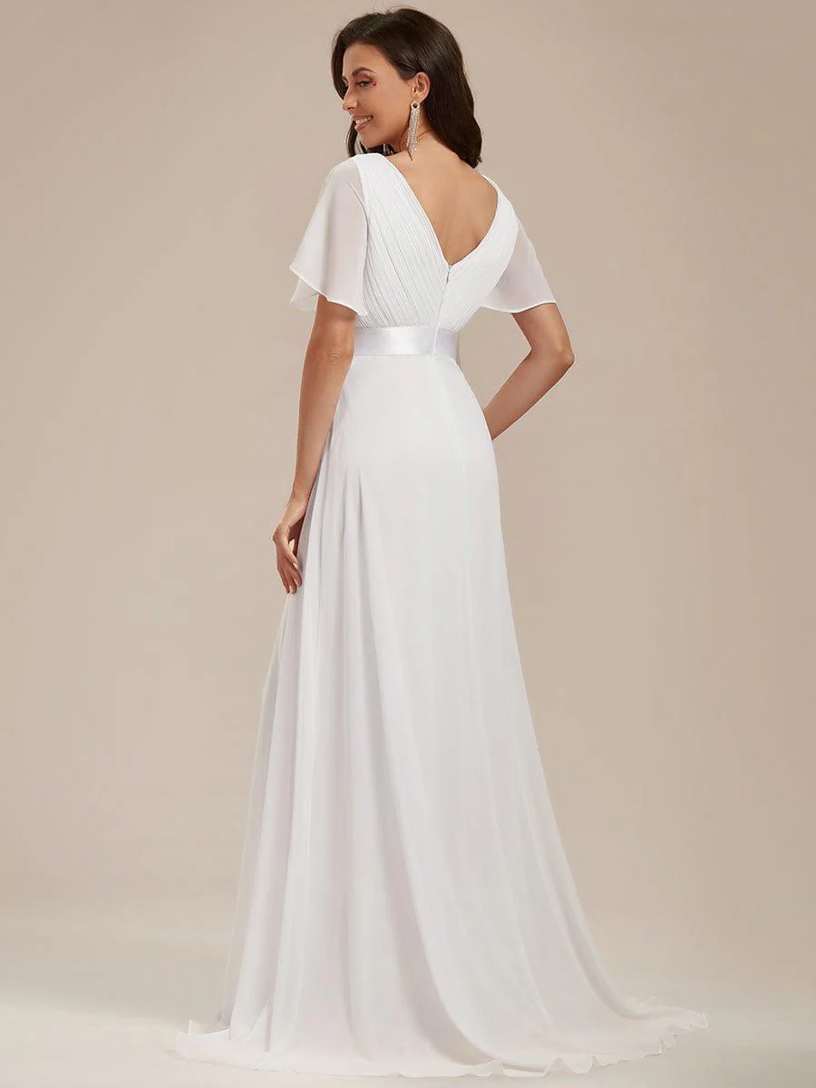 ever MONICA|Long Empire Waist Bridesmaid Dress with Short Flutter Sleeves - Image 62