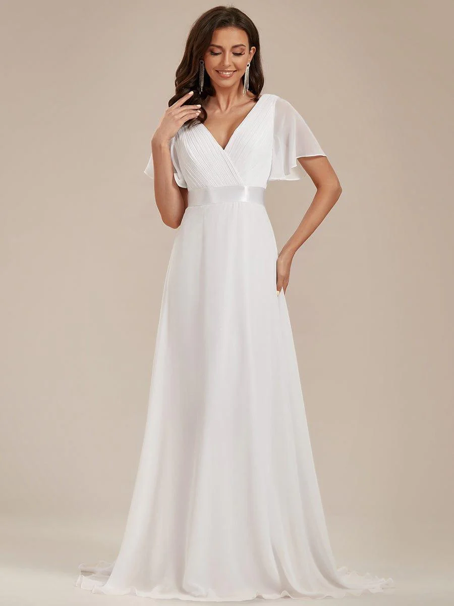 ever MONICA|Long Empire Waist Bridesmaid Dress with Short Flutter Sleeves - Image 64