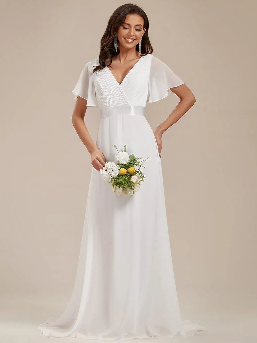 ever MONICA|Long Empire Waist Bridesmaid Dress with Short Flutter Sleeves - Image 65